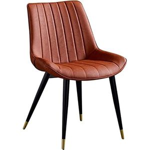 GEIRONV Moderne eetkamerstoel, ergonomische rugleuning, stevige zwarte metalen poten, eenvoudige montage, bureaustoel van kunstleer Eetstoelen (Color : Orange, Size : 46x53x83cm)