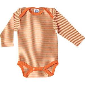 Cosilana, Babybody met lange mouwen, 70% wol, 30% zijde, Oranje gestreept, 62/68 cm