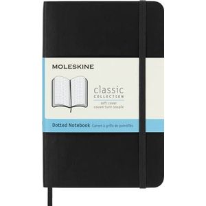Moleskine Klassiek notitieboek, notitieboek met gestippelde pagina's, zachte kaft en elastische sluiting, zakformaat 9 x 14 cm, zwarte kleur, 192 pagina's