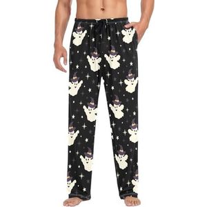 LI ZHI XIN Heren Pyjama Broek Lange Pyjama Bodem Lente Herfst Dunne Losse Stijl Elastische Taille Tie Strap Met Zak S-XXL Halloween Wizard Spectre Patroon, Meerkleurig, S