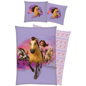 BERONAGE Spirit Untamed Kinderbeddengoed Stay Wild 135 x 200 + 80 x 80 cm 100% katoen flanel kwaliteit Lucky Wild meisje meisje paardenbeddengoed met ritssluiting Duitse maat