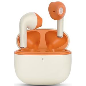 Avantalk Clan K1 - Draadloze oordopjes met ingebouwde bediening, semi-in-ear Bluetooth-hoofdtelefoon voor comfortabel dragen, draagbaar ontwerp, oranje en beige