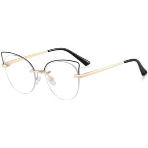 moomoobird Rimless Bril voor Vrouwen Cat Eye Bril Montuur Mode Bril Metaal Heldere Lens, Zwart Goud Frame, Large