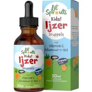 Ijzer Drupplels voor Kinderen | met Foliumzuur, Vitamine B12 en Vitamine C | 50 ml Veganistische Vloeistof Iron Supplement | van Lil' Sprouts