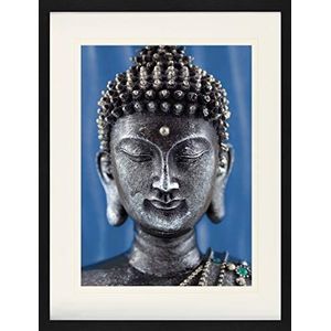 1art1 Boeddhisme Poster Buddha Statue Blue Ingelijste Foto Met Passepartout | Muur Foto's | In Een Fotolijstje 80x60 cm
