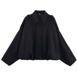 RVUEM Faux Suede Jacket, Women Oversized Long Sleeve, Casual Lapel Pilot Cropped Coat, Oversized Motorcycle Jackets, for Spring Autumn,zwart,L