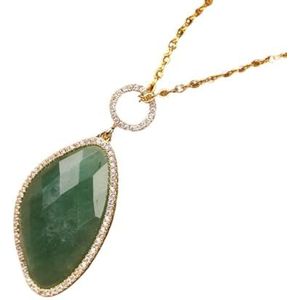Natural Sunstone Pendant With Micro Zircon Women Classic Fashion Crystal Real 18k Gold Short Choker Necklace Party Jewelry Gifts (Color : GreenStrawberry)