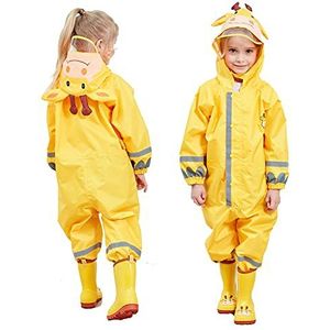 FILOWA Meisje Regenjas Kinderen Regenjassen met Capuchon Regenkleding Lichtgewicht Overall Waterdicht Regenpak Draagbaar Ademend PVC Transparante Hoed Rand Rits Gesp 3-5 Jaar, Gele Herten Print