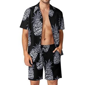 Ananas zomer Hawaiiaanse bijpassende set voor heren, 2-delige outfits, button-down shirts en shorts voor strandvakantie