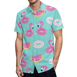 Zomer zwembad drijvend met flamingo heren Hawaiiaanse shirts korte mouw casual shirt button down vakantie strand shirts 5XL