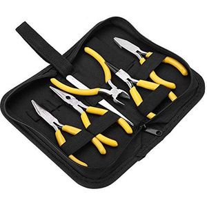 Pincet voor sieraden, 5 stuks, professionele tang, sieradengereedschap, rond, gebogen, met neus, om te knutselen.