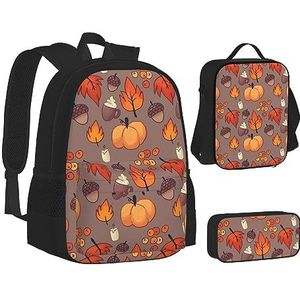 BTCOWZRV 3 Pack Canvas Herfst Rugzak, Schoudertas voor Vrouwen Mannen, met Lunchbox Potlood Case