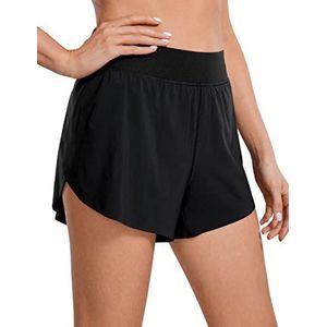 CRZ YOGA Women's High Waisted Running Shorts - Side Split Quick Dry Sports Shorts Lichtgewicht Gym Shorts met voering zwart XS