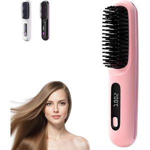 Go Brush Pro, Numoya Draagbare stijlborstel voor haarstyling, GoBrush Pro Hair Numoya, oplaadbare verwarmde stylingborstels voor reizen, haarvriendelijk en duurzaam design (roze)