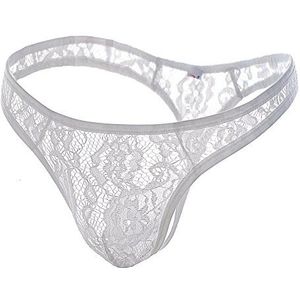 AIEOE Herenslips, driehoekig, ademend, elastisch, comfortabel, tanga, dessous, kant, bloem, charme, lage taille, nylon, bikini, zwart/wit, maat L-XXL, Wit., L