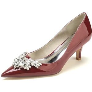 EICOFF Bruidsschoenen voor Dames Strass Jurk Pumps Gesloten Teen Trouwschoenen Hoge Hakken Comfortabele Sandalen Party Lage Schoenen,Burgundy,36 EU