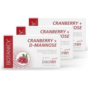 BOTANICY PACRAN® Cranberry-poeder, vitamine C en D3, 180 tabletten, ondersteunt blaas en urinewegen
