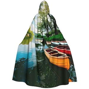 SSIMOO Lake With Boats Canoes Park Adult Hooded Cloak, Vreselijke Ghost Party Mantel, Geschikt voor Halloween en themafeesten