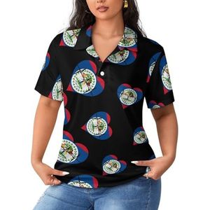 Love Belize Heartbeat dames poloshirts met korte mouwen casual T-shirts met kraag golfshirts sport blouses tops S