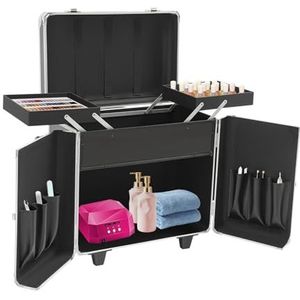 Cosmeticakoffer, trolley, make-upkoffer, cosmetica, trolley, 3-in-1, kapperskoffer, grote make-upkoffer met wielen, nagelkoffer, voetverzorgingskoffer, mobiele gereedschapskist voor de