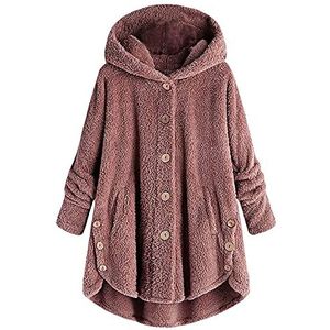 Teddy jas dames, teddy fleece jas dames lange capuchon jas dames jassen herfst pluche jas teddy winter pluizige pluche jas teddy jas jas warme capuchon jas grote maten (Color : Pink, Size : 5XL)