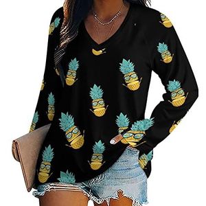 Ananas zomer dames lange mouwen V-hals T-shirts herfst tops pullover tuniek T-shirt voor leggings
