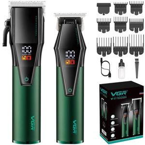 VGR Professionele tondeuse voor mannen, Barber Clipper en Trimmer Set, snoer/draadloze tondeuseset met led-display