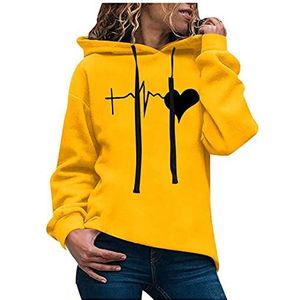 Pullover dames lange mouwen elegante Harajuku hoodie met capuchon Kawaii print losse casual hoodie dames hoodie sweatshirt dames oversized licht sportjack outdoor hoodies voor tieners meisjes, geel,