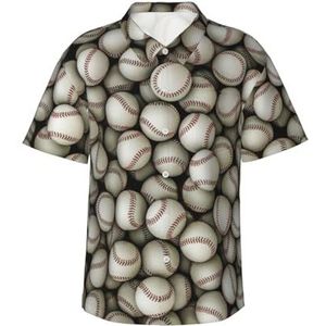 Klassiek Hawaïaans shirt met honkbalprint voor mannen, button-down, tropische shirts, casual strandkleding, Zwart, XXL