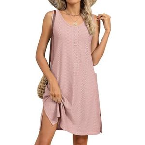 Badpakken for dames, mouwloze strandjurk, badpakken met bandjes en oogjes(Pink,XXL)