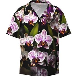 OdDdot Orchideeën Print Heren Overhemden Atletische Slim Fit Korte Mouw Casual Business Button Down Shirt, Zwart, 4XL