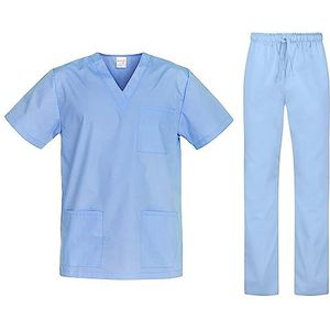 B-well Cesare Unisex Scrub set Medische Uniformen slip-on jack + slipbroek set geneeskunde uniform slipjack bovendeel met broek medische beroepskleding Blauw XL