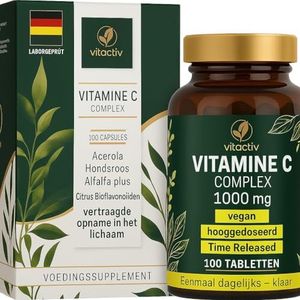 VITAMINE C 1000 mg Complex + Acerola, hooggedoseerde vitamine C met vertraagde afgifte, voor normalisering van het immuunsysteem, met acerola kers (100 tabletten)