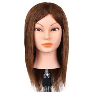 Mannequinhoofd met haar, 100% echt mensenhaar, 10-18'', cosmetologie-mannequinhoofd for stylingoefeningen op een vlechthoofd(14inch Brown)