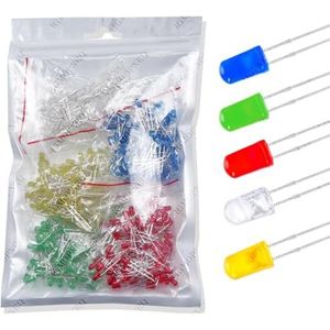 500 stuks per verpakking van 100 3 mm diodekits in gemengde kleuren rood, groen, geel, blauw en wit