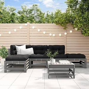 SMTSEC Tuinmeubilair 6 Stuk Tuin Lounge Set Grijs Massief Houten Pine Meubels