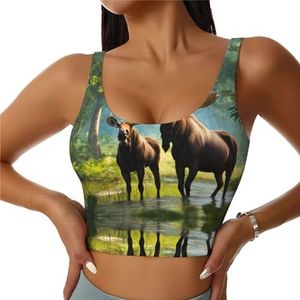 SABFWF Herten Bear Moose Print Yoga BH's, High Impact Support, Longline Design, voor Fitness, Hardlopen en meer, Zwart, S