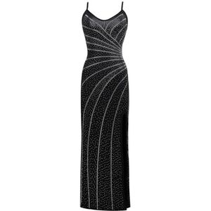 UPPJPBSW Sexy spaghetti bandjes bodycon maxi jurk voor vrouwen, elegant voor cocktailfeestjes en formele evenementen,zwart,L