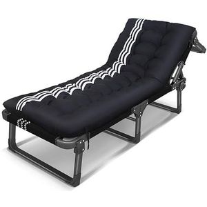 GEIRONV Vouwend volwassen eenpersoonsbed, verwijderbaar kussen draagbare strandstoel multifunctioneel verstelbaar kantoor dutje buiten camping bed Fauteuils (Color : Black white)