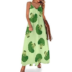 Green Broccoli Maxi-jurk voor dames, zomer, V-hals, mouwloos, spaghettibandjes, lange jurk