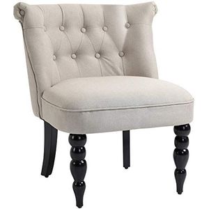 HOMCOM relaxstoel vintage relaxzertel gepolsterde stoel eetkamerstoel linnen hoes houten frame beige + zwart 67 x 67 x 78 cm