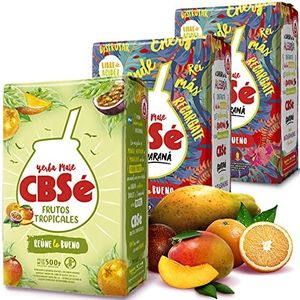 Yerba Mate Thee Set: CBSé Guarana 1kg (500g x 2) + CBSé Frutos Tropicales 500g + Geschenk Steekproef (40g) |Rijk aan Antioxidanten en Vitamines, Suikervrij | Argentinië