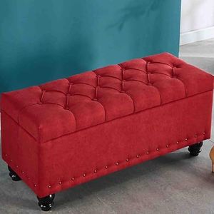 JAVYPPT Ottomans Krukken Opbergbanken Rechthoekige Stoffen Voetsteun Woonkamer Slaapkamer Bed End Kruk Sofa Bank Entryway Schoen Veranderende Kruk Comfortabel en Duurzaam (Rood, 100 * 40 * 45 cm)