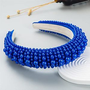 Volledige Crystal Pearl Barokke Haarband Gewatteerde Strass Prinses Hoofdband Voor Hoofdtooi Verjaardag Haar Sieraden AY17-Blauw
