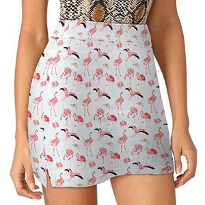 Zomer Tropische Flamingo Bloemen Vrouwen Skorts Hoge Taille Tennis Rok Gelaagde Korte Mini Rok Culottes Skorts Met Zakken 2XL