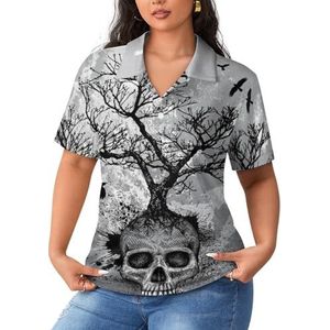 Creatieve schedel boom zwarte adelaar dames poloshirts met korte mouwen casual kraag T-shirts golfshirts sport blouses tops 2XL