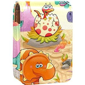 Dinosaurus Cartoon Lipgloss Houder Lipstick Case Draagbare Mini Lipstick Opbergdoos Reizen Lipstick Organizer Case met Spiegel voor Vrouwen, Meerkleurig, 9.5x2x7 cm/3.7x0.8x2.7 in