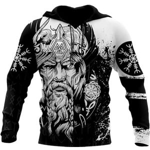 Noorse Mythologie Odin Tattoo Hoodie, Viking 3D Volledig Bedrukte Unisex Losse Harajuku Trui met Lange Mouwen, Lente en Herfst Vegvisir Punk Street Pagan Top(Color:A Pullover Hoodie,Size:4XL)