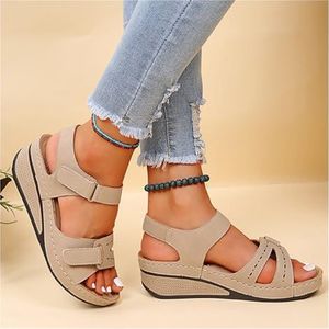 Open Teen Vrouwen Sandalen Zomer 2023 Zachte Sexy Vrouwen Sandalen Wig Gesp Vrouwen Orthopedische Sandaal Schoeisel Vrouwelijke (Kleur : Beige, Size : 42 EU)