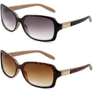 JM Klassieke Bifocale Leesbril Vierkante Stijlvolle Gradiënt Zonnebril Lezers voor Vrouwen, Zwart+schildpad, Eén maat